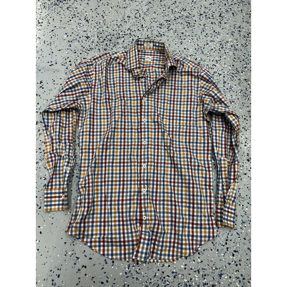 Peter Millar Button Up Dress Shirt Multicolor Plaid Men's Size Medium Used